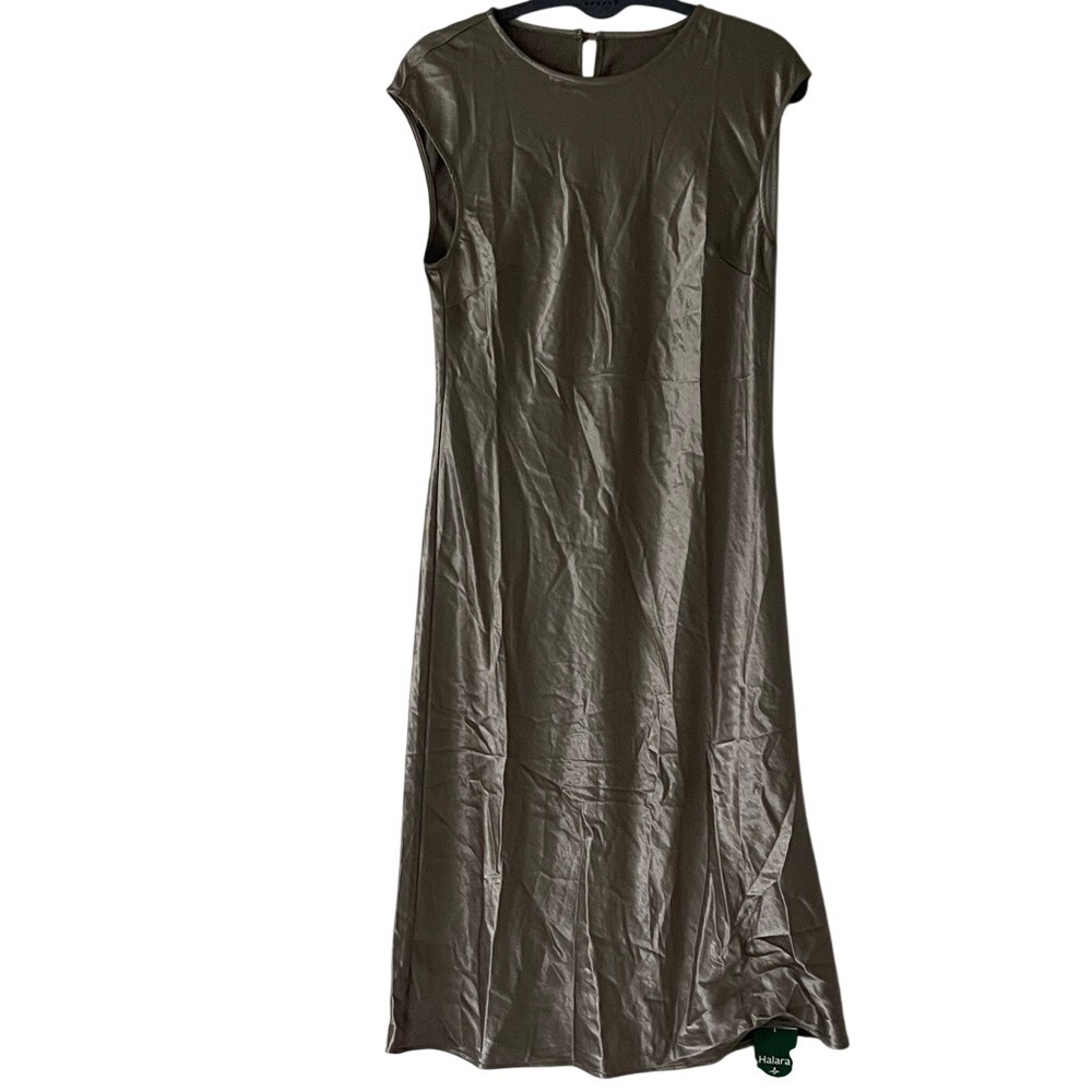 Halara Champagne Metallic Sleeveless A-Line Dress Small NWT